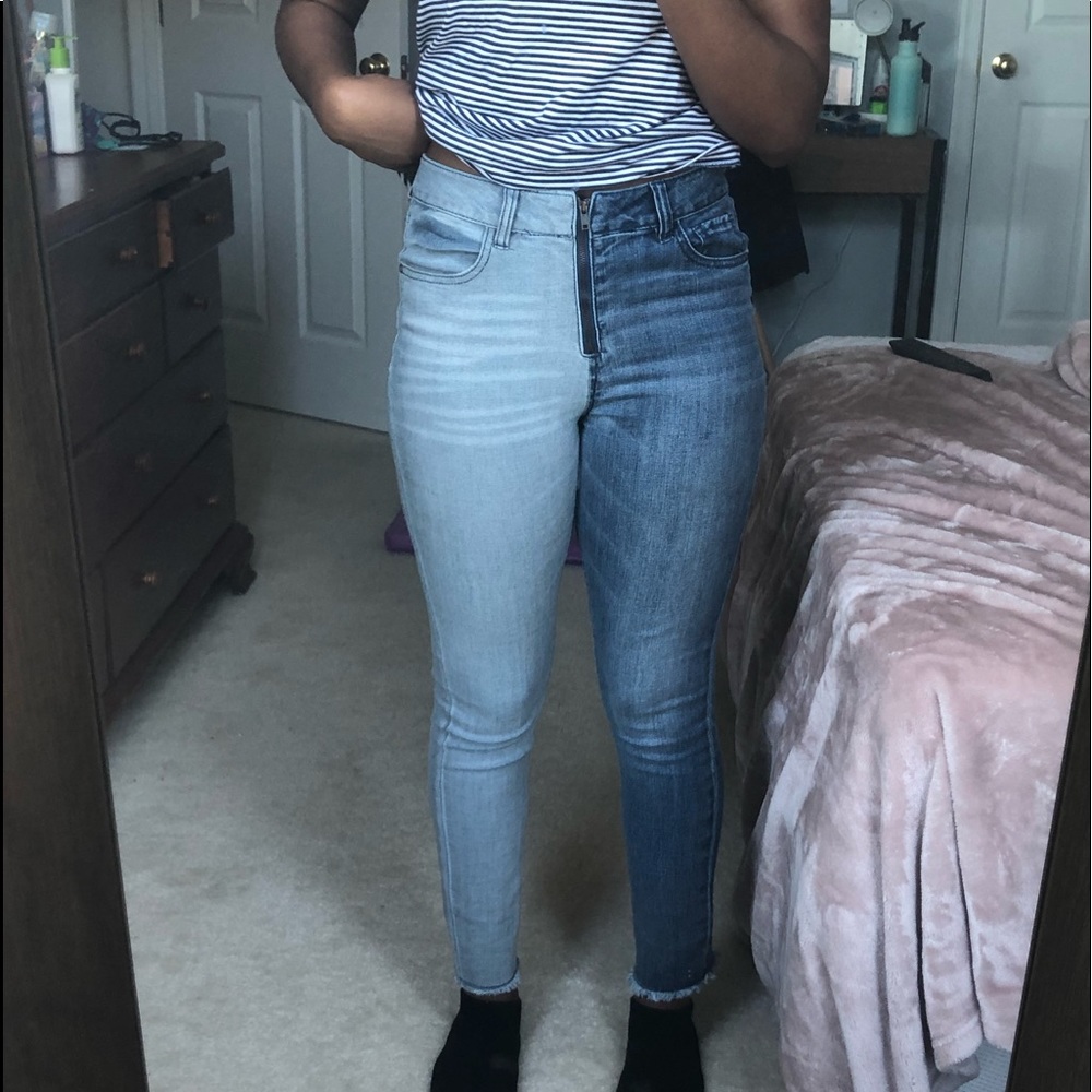 High Wasted Skinny Two Color Sided Jeans